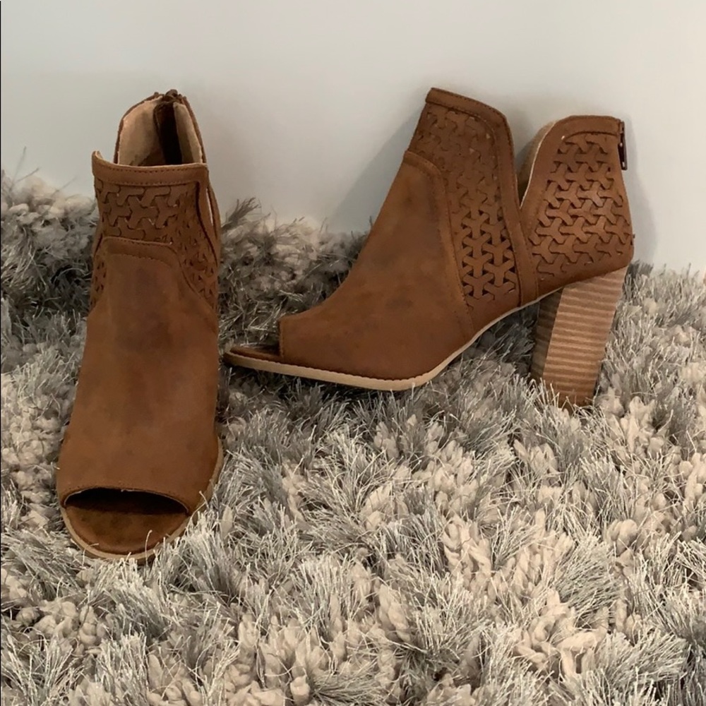 Brown Peep-toe Ankle Boots